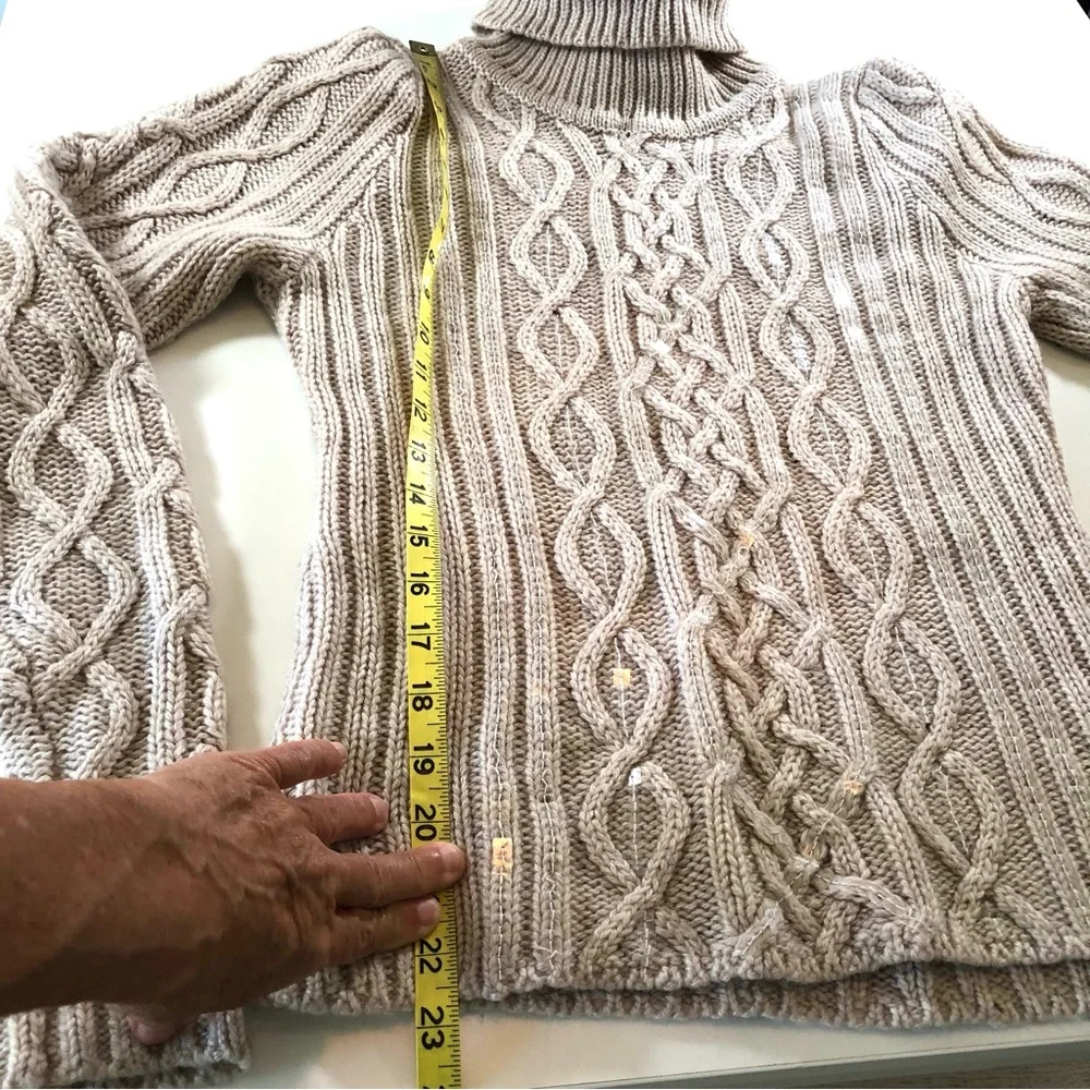 Vintage Moda International Cable Knit Turtleneck Sweater L Cream Wool Blend